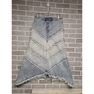 Wash‎ Lab Womens Denim Fringe Selma Long Skirt Lace Tie Front Size 29